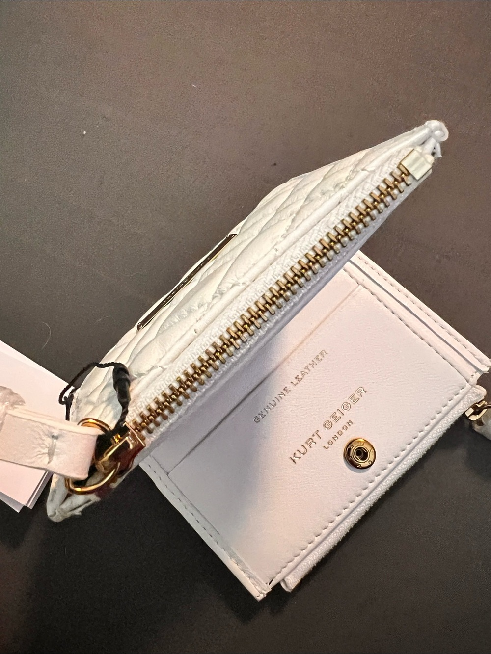 Kurt Geiger Brixton Quilted White Mini Wallet with Gold Plaque - Picture 4 of 9